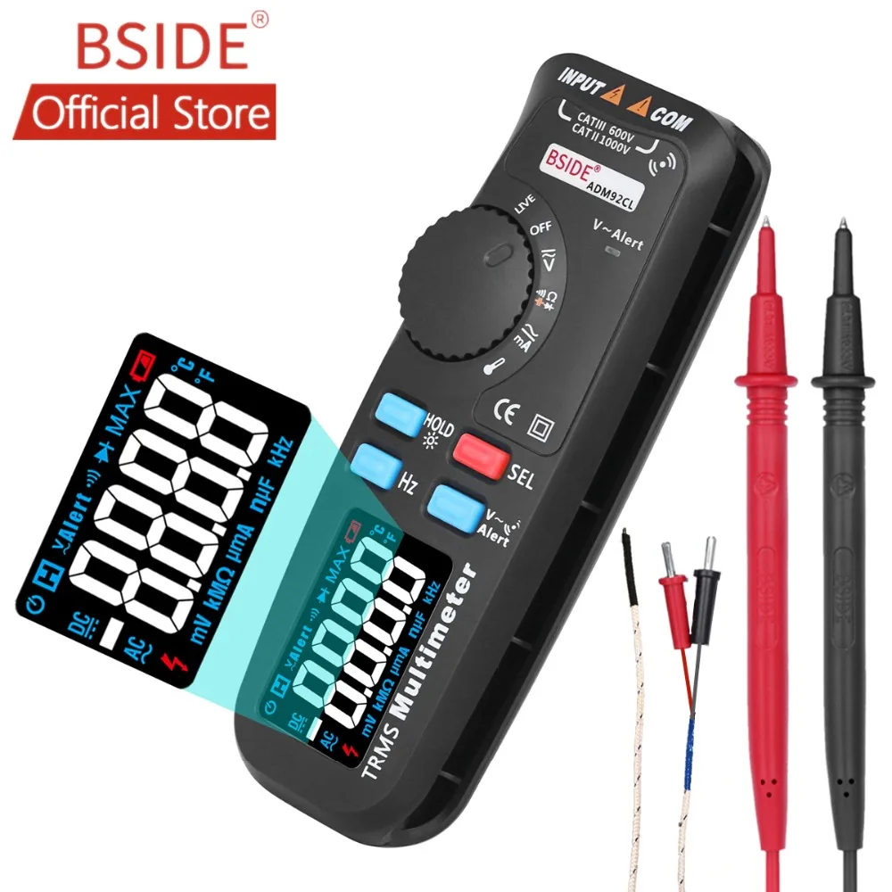 

BSIDE ADM92CL True RMS Digital Multimeter Color Display Auto Range 6000 TRMS Tester with Live Wire Check Temp Hz ohm Diode Meter