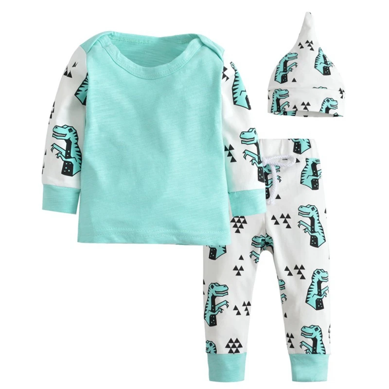 

Baby Girls Long Sleeve Cartoon T-shirt Cotton Top+Pant+Hat Toddler Lovely Dinosaurs Print Outfits for Baby Girls