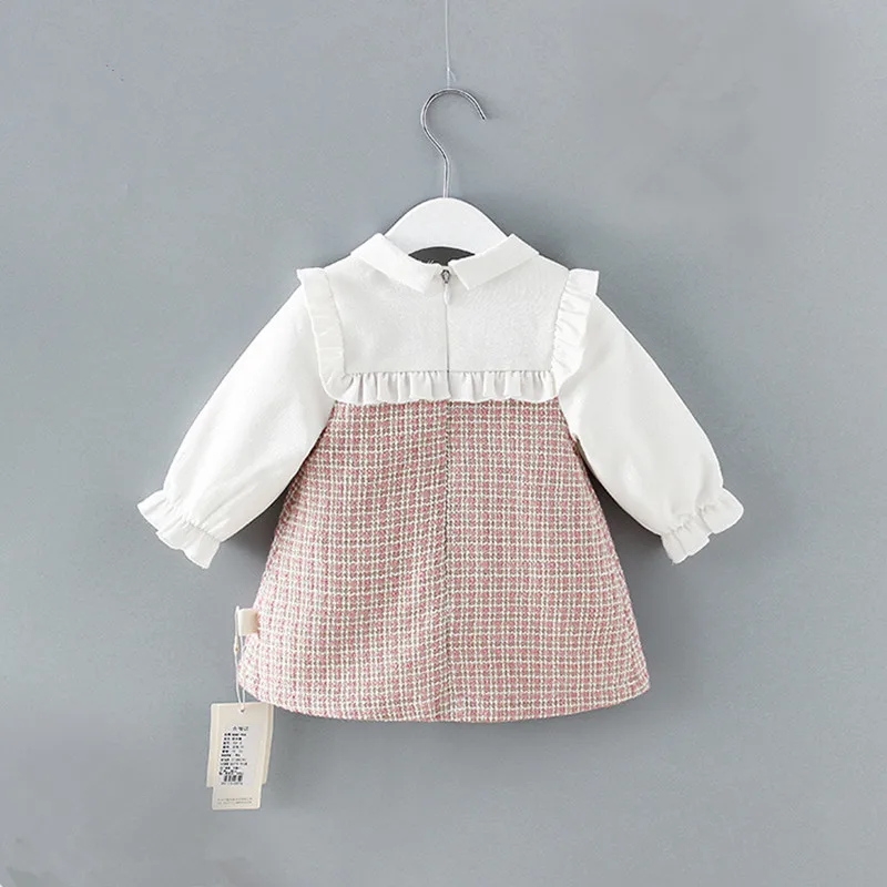 Платье для новорожденных маленьких девочек детское платье трапециевидной формы с рукавами-фонариками клетчатая одежда От 0 до 2 лет