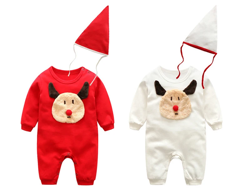 Merry 1st Christmas Baby Clothes Girl Boy Long Sleeve New Born Christmas Clothes new year costume for newborn cotton red