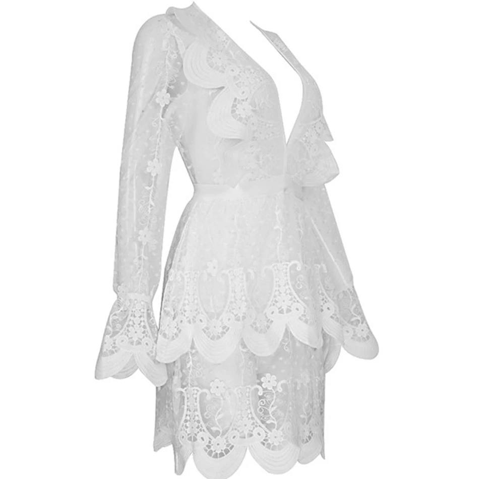 2018-Fashion-Sexy-Lace-Ruffle-V-neck-Flare-Sleeve-Elegant-Women-Mini-Dress-White (1)