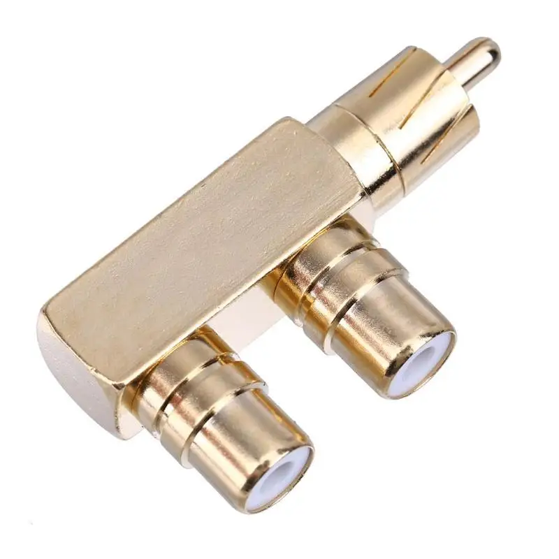vanpower Copper Gold Plated RCA Male to 2 RCA Female Right Angle Audio Plug Splitter Adapter Convert