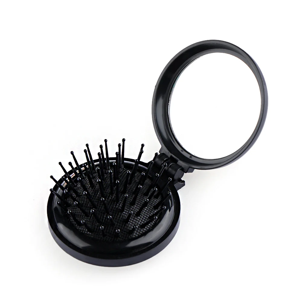 1 Pcs Folding Hair Brush With Mirror Compact Pocket Size Travel Comb
