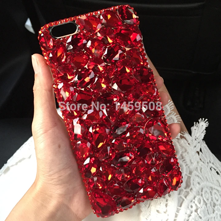 

For Oneplus 6 3 3T 5 5T 7 One plus 3 5 6 6T 7 Pro Handmade Full Rhinestone Case Red Big Diamond Cover
