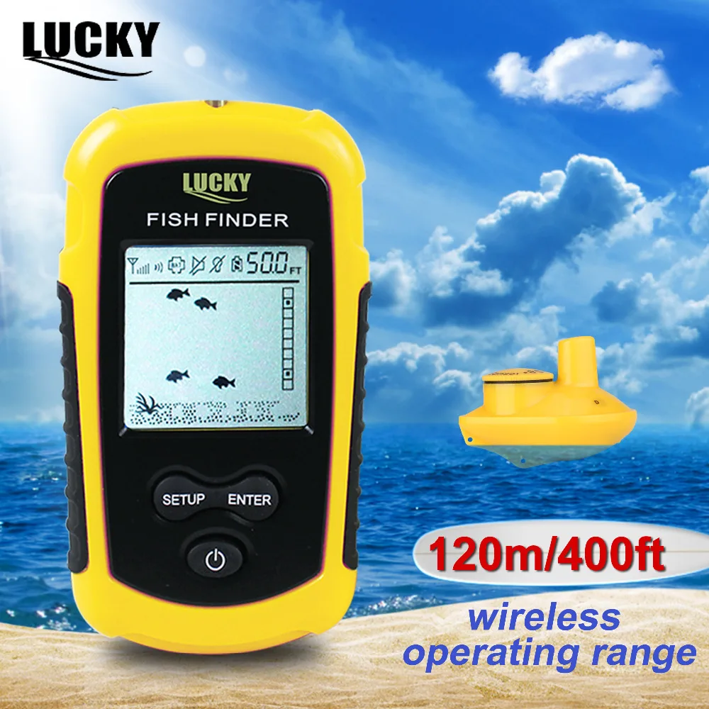 LUCKY Wireless Fish Finder Echo Sounder Water Resistant 40M/130FT Depth Sonar Sounder Alarm Fishfinder FFW1108-1 English/Russian LUCKY Wireless Fish Finder Echo Sounder Water Resistant 40M/130FT Depth Sonar Sounder Alarm Fishfinder FFW1108-1 English/Russian