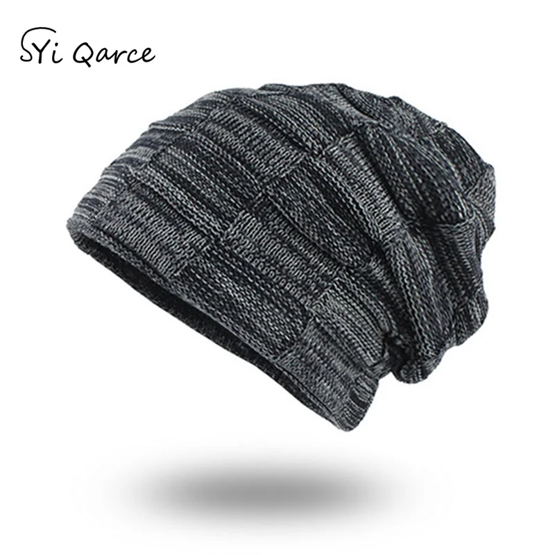 SYi Qarce, Skullies Beanies, зимняя вязаная шапка, мужская, супер теплая, шапка бини, шапка для мужчин и женщин, для спорта на открытом воздухе, для катания на коньках, шапка NM051-56 - Цвет: Navy