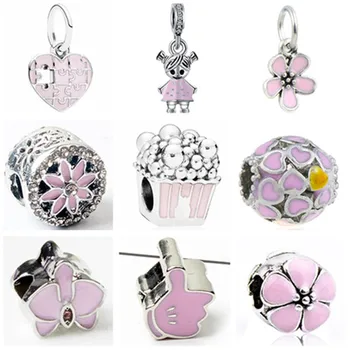 

Maxi Cute Crystal Stars Flowers Rabbit Umbrella Simulated Pearl Beads Fit Pandora Charms Bracelets for Women Pink Color DIY Gift