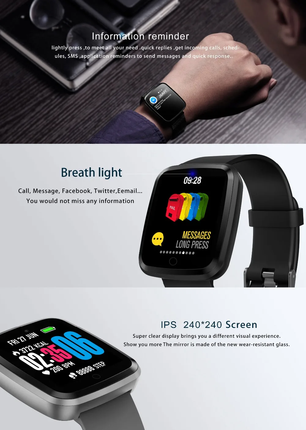 Smart watch 2019 мужчины android v6 ip68 Водонепроницаемые спортивные smartwatch воспроизводить музыку контроля артериального Давление Скорость измерения