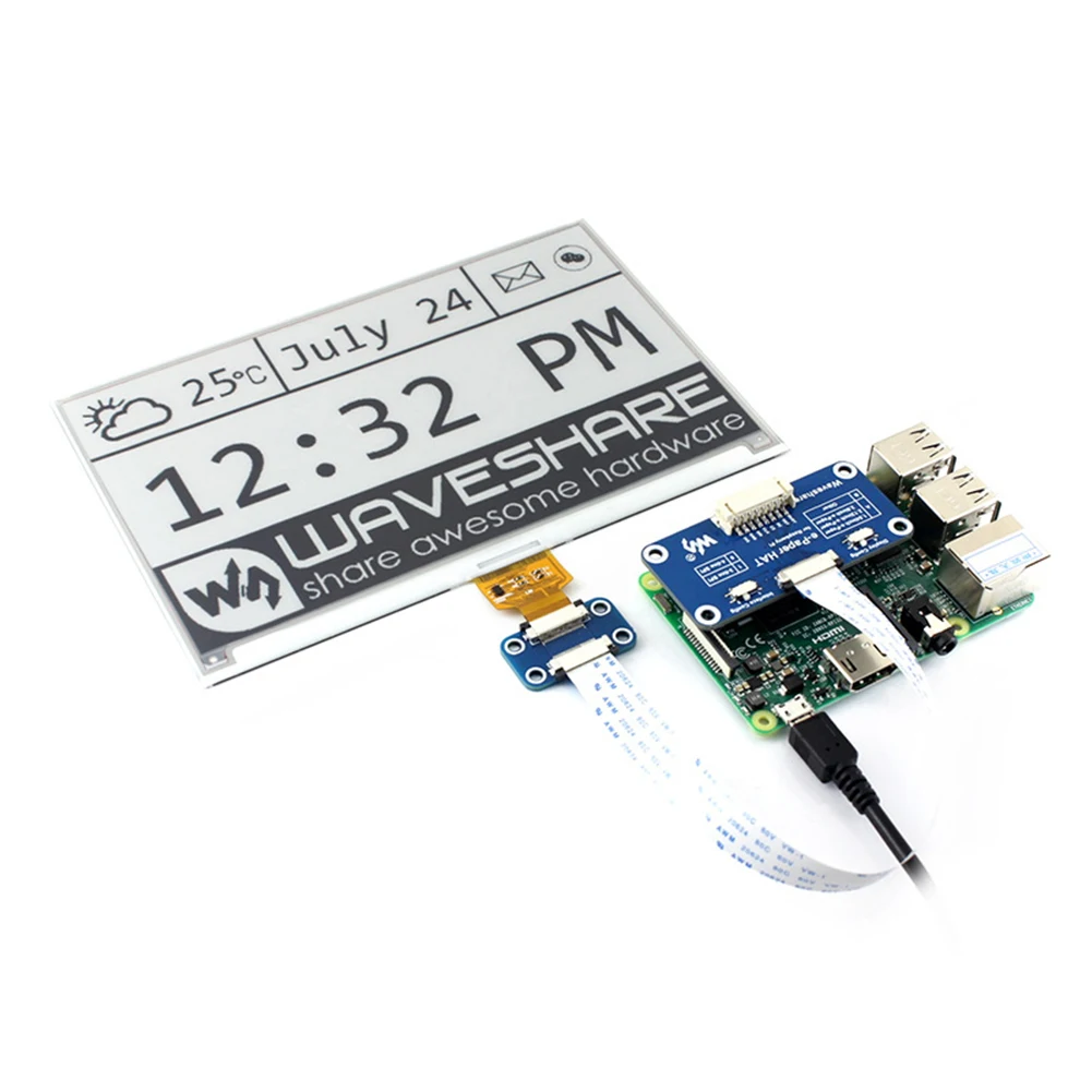 

7.5inch With Embedded Controller SPI Interface E-ink Display Module E-Paper HAT Screen Clear 640x384 Two-Color For Raspberry Pi