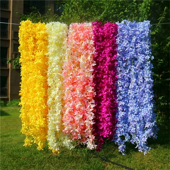 

170cm Long Artificial Wisteria Flowers Lilac Flowers Vine Silk Cherry Blossoms Vine Arch Decor Leaves Hanging Garland Green