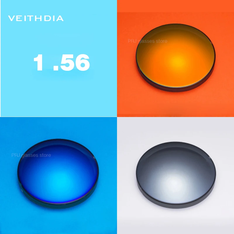 Цветные зеркальные линзы VEITHDIA, монофокальные линзы для близорукости 0.00-4.00 град, Астигматизм 0.00-2.00, индекс 1.56, для солнцезащитных очков