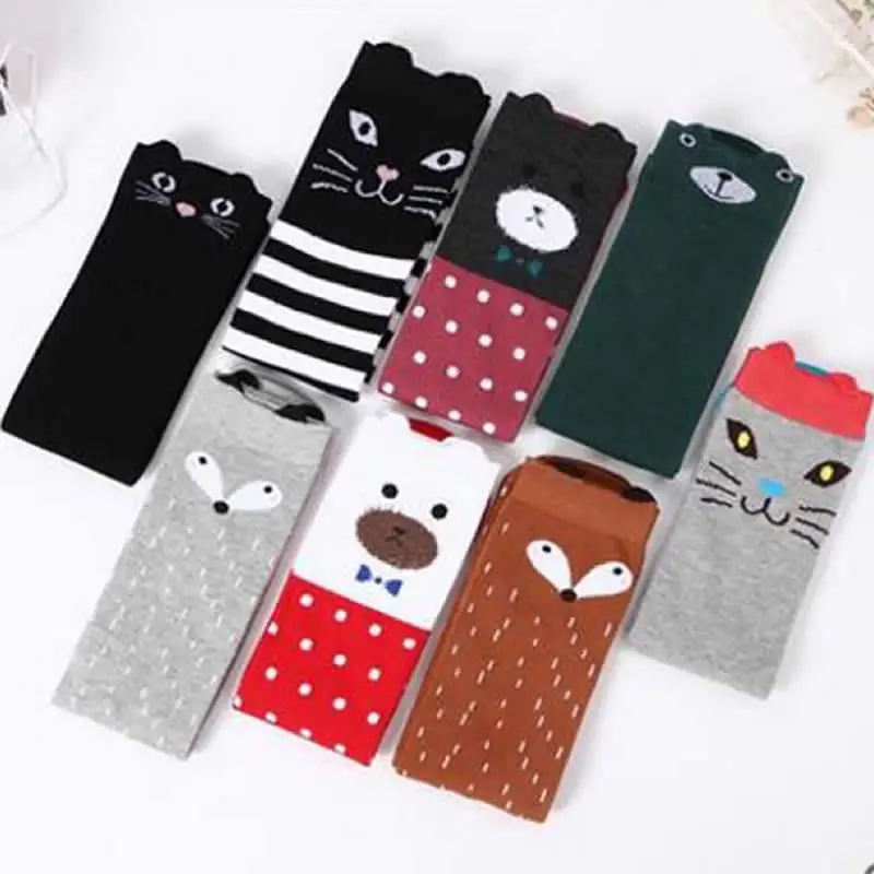 

2019 new cartoon socks plate cotton breathable tube baby socks knee high mesh lace bow animal print kids girl socks infant