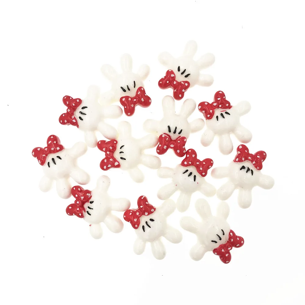 

10Pcs/lot Flat Back Resin Cabochon Kawaii Mouse Hand with Bow Flatback Resin Cabochons DIY Scrapbooking Phone Decoration Crafts