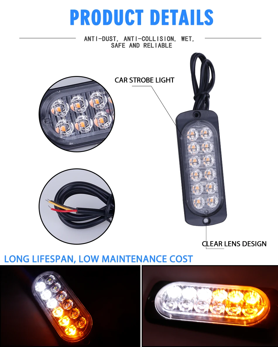 Perfect 4pcs Car Styling 12 LED Car Truck Flash Emergency Led strobe light Yellow Amber White Flasher Police warning light !   Day Running 3