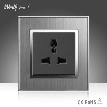 

3-Pins Universal Sokcet Wallpad 10A 16A AC 110-250V Brushed Silver Metal Mutifunction Universal Power Socket For Any Country