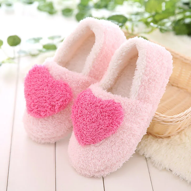 CuddlyIIPanda New Coral Velvet Women Home Slippers Heart-Shaped Print Indoor Slippers Leisure Casual Winter Slippers 6