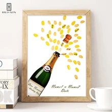 Персонализированная пользовательское имя Дата Сделай Сам отпечаток пальца Фирменная Гостевая книга всплеск шампанского для вечерние и торжества, печать на холсте