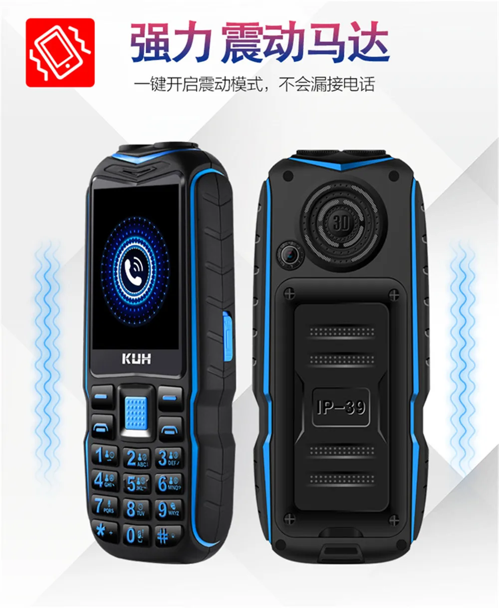 Original KUH T3 Mobile Phone Long Standby Dual Sim Cards Rugged 2.4'' Dual Flashlight 13800mAh Power Bank Big Voice CellPhone