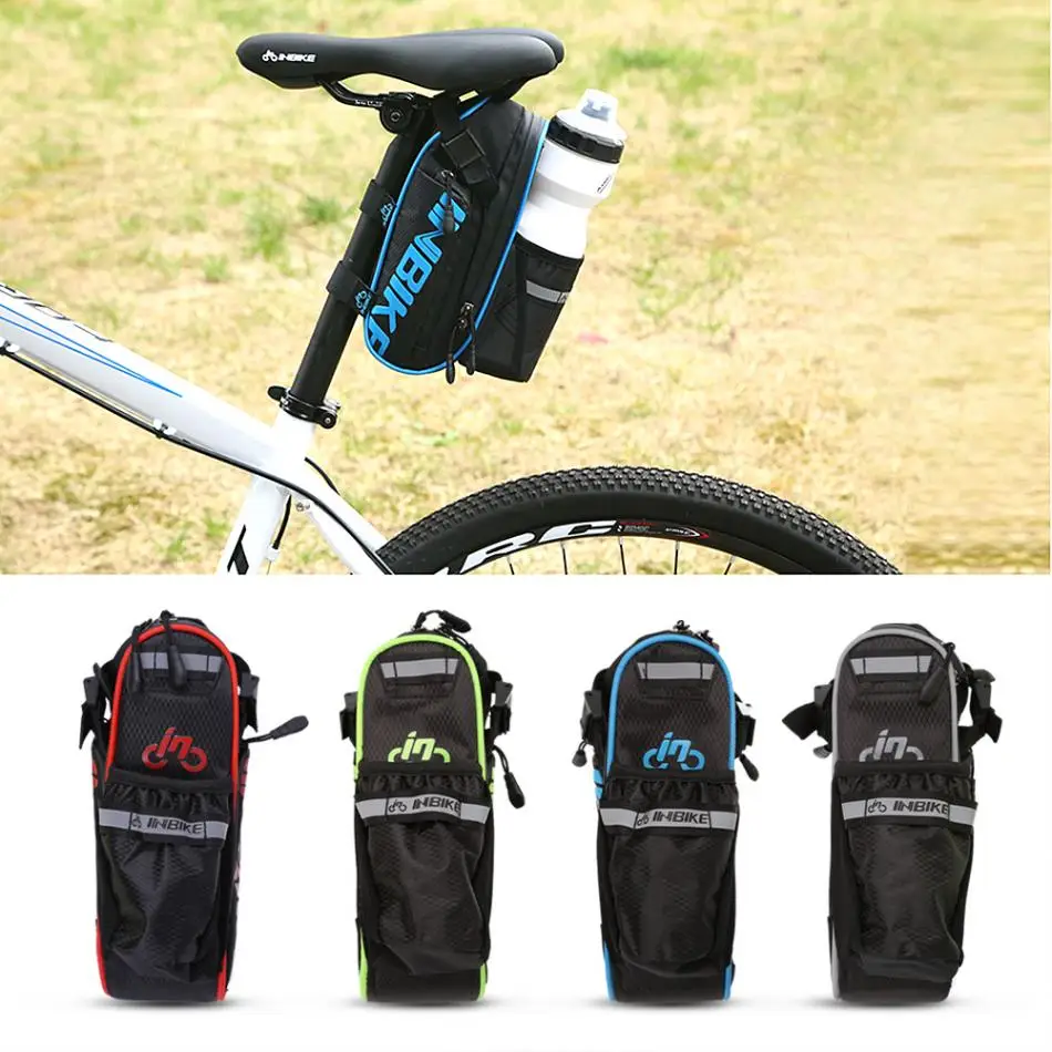 Cheap INBIKE Waterproof Bicycle Bag Cycling Bag MTB Road Bike Saddle Bag Tail Rear Seat Repair Tool Kit Storage with Water Bottle Hold 5