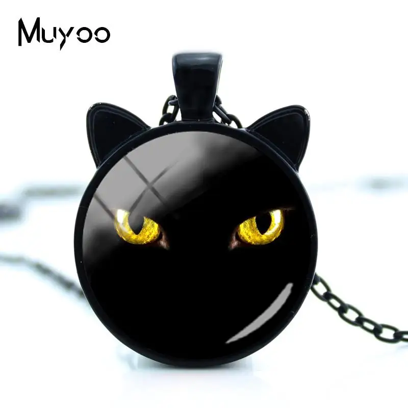 Новинка, Необычное Ожерелье с черной кошкой, светящееся цветное ожерелье с глазом, стеклянный кабошон, кулон, модное ювелирное изделие