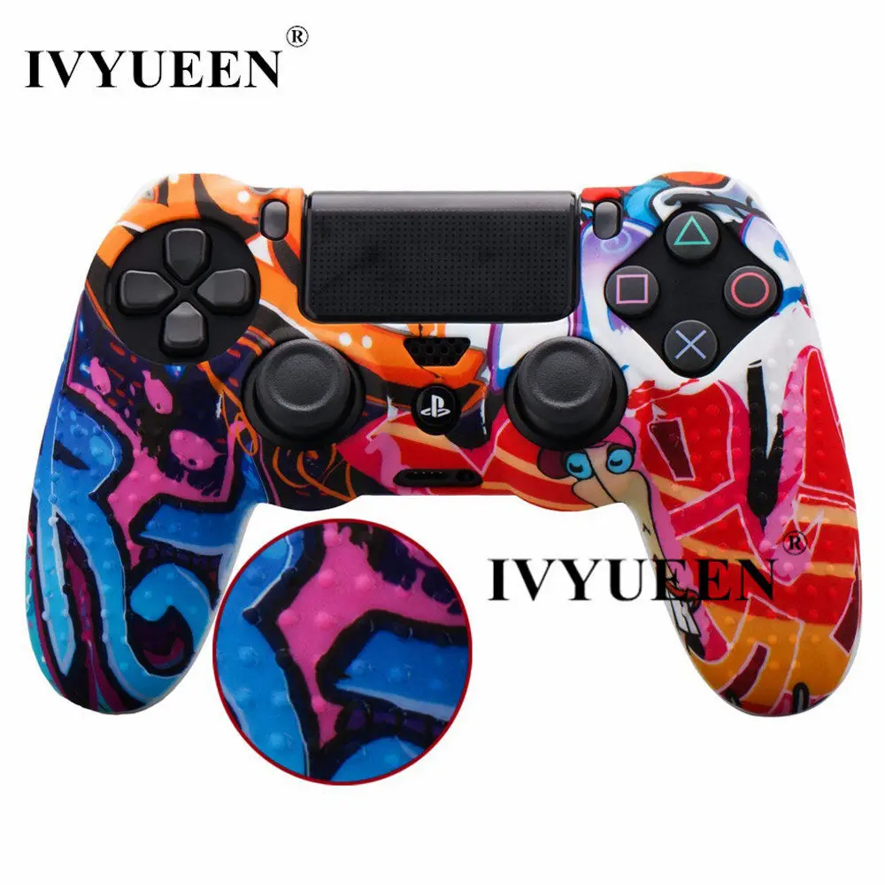 

IVYUEEN Water Transfer Printing Anti Slip Silicone Protective Skin Case For PlayStation 4 PS4 DS4 Pro Slim Controller with Grips