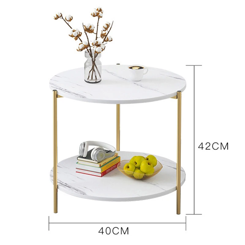  Coffee Table Living room Sofa Side Table Marble texture Wood Double layer Square Table Small end Ta