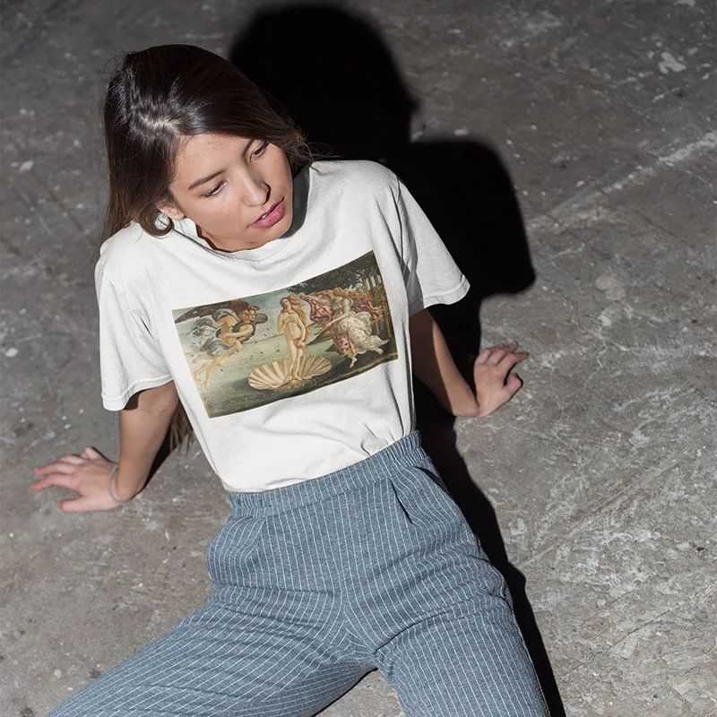 

Painting the birth of Venus oil painting Women fashion print T-shirt New summer leisure Harajuku loose O-Neck women's clothing