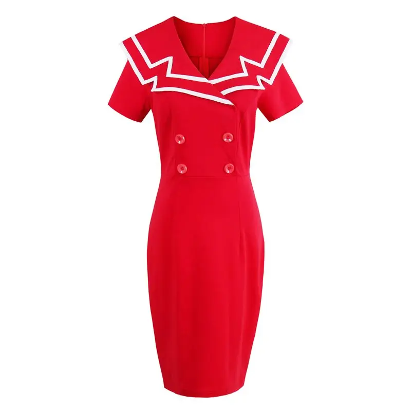 Summer Red Office Ladies Sweet Vintage Party Women Midi Dresses Bodycon Button Elegant Retro Female Fashion Dress