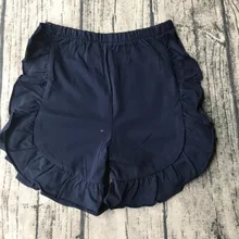 Высококачественные трикотажные хлопковые цветные шорты; милая Изысканная одежда для девочек; шорты для девочек; Детские темно-синие шорты с рюшами на лето