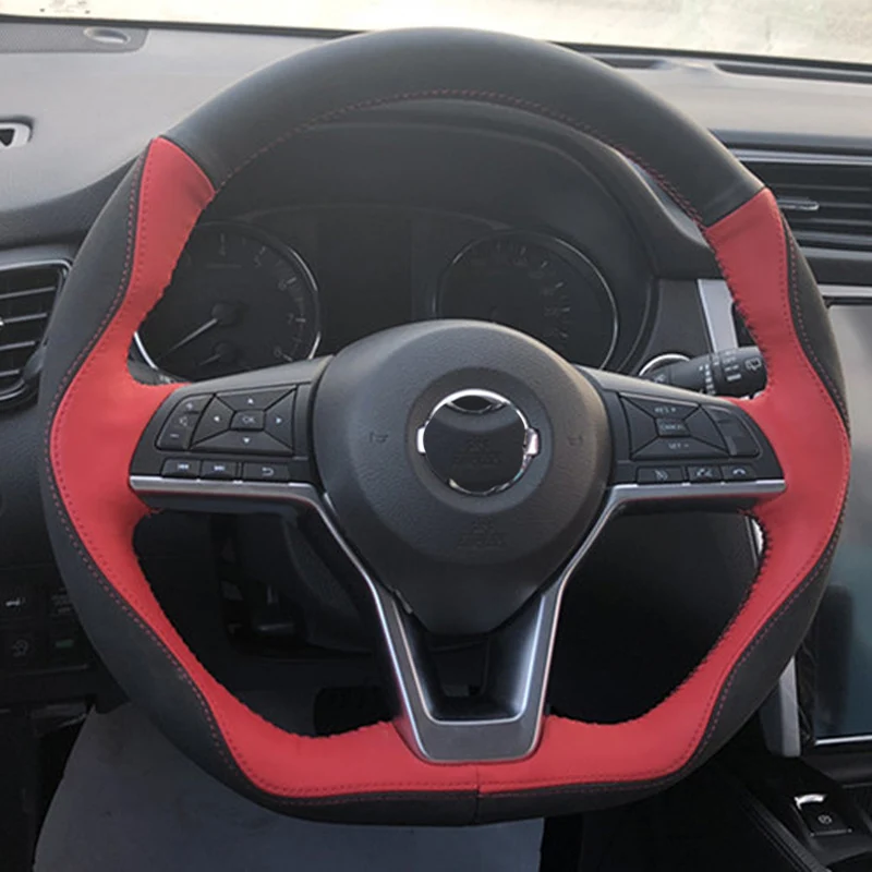 

Top Layer Leather+Micro Fiber Leather Handmade Sewing Steering Wheel Covers Protect For Nissan X-TRAIL Kicks