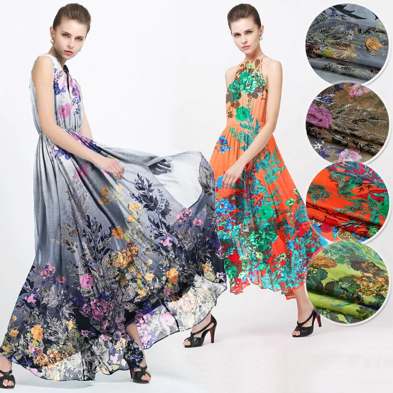 Гладкая легкая шелковая шифоновая ткань с цветочным принтом|printed silk fabric|printed chiffon