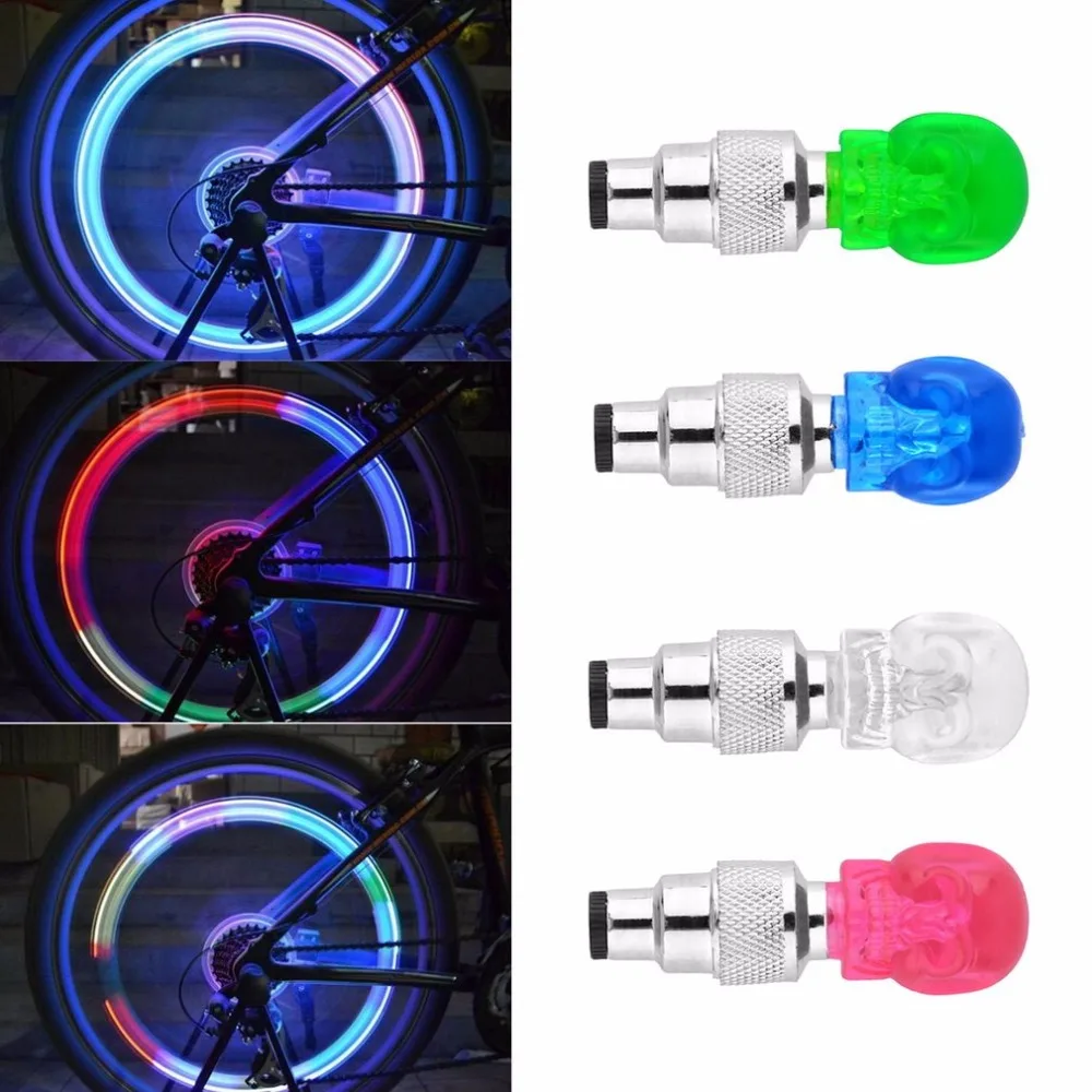 Skull Shape Valve Cap LED Light Wheel Tyre Lamp Colorful Bicycle Accessories for Car Motorbike Bike Wheel Light traffic safety