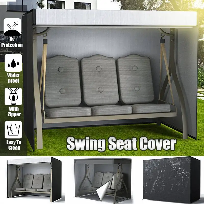 

UV Protect Furniture Cover Black Heavy Duty Waterproof Swing Seat Cover Garden Patio 3 Seater Hammock Protection 220x170x145cm
