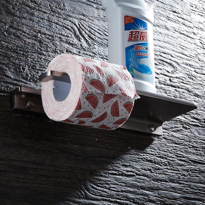 Toilet Paper Holder Shelf Black Aluminum Bathroom Toilet Tissue Roll Paper Holder Creative Paper Towel Holders Wall Mounted