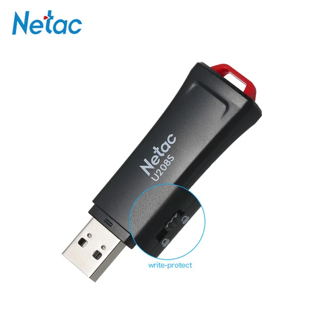 Netac USB 2.0 เขียนป้องกัน 8GB 16GB 32GB แฟลชไดรฟ์ USB 2.0 Pendrive USB Stick ไดรฟ์ปากกา u208S U Disk เข้ารหัส Memory