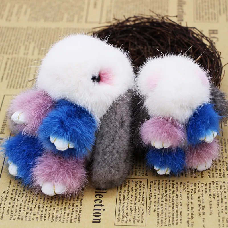 

2017 Fur Bunny Rabbit Keychain Fashion pom pom keychain Fox fu fur keychain Toy Doll rabbit keychain 15 cm Pendant Bag Car Charm