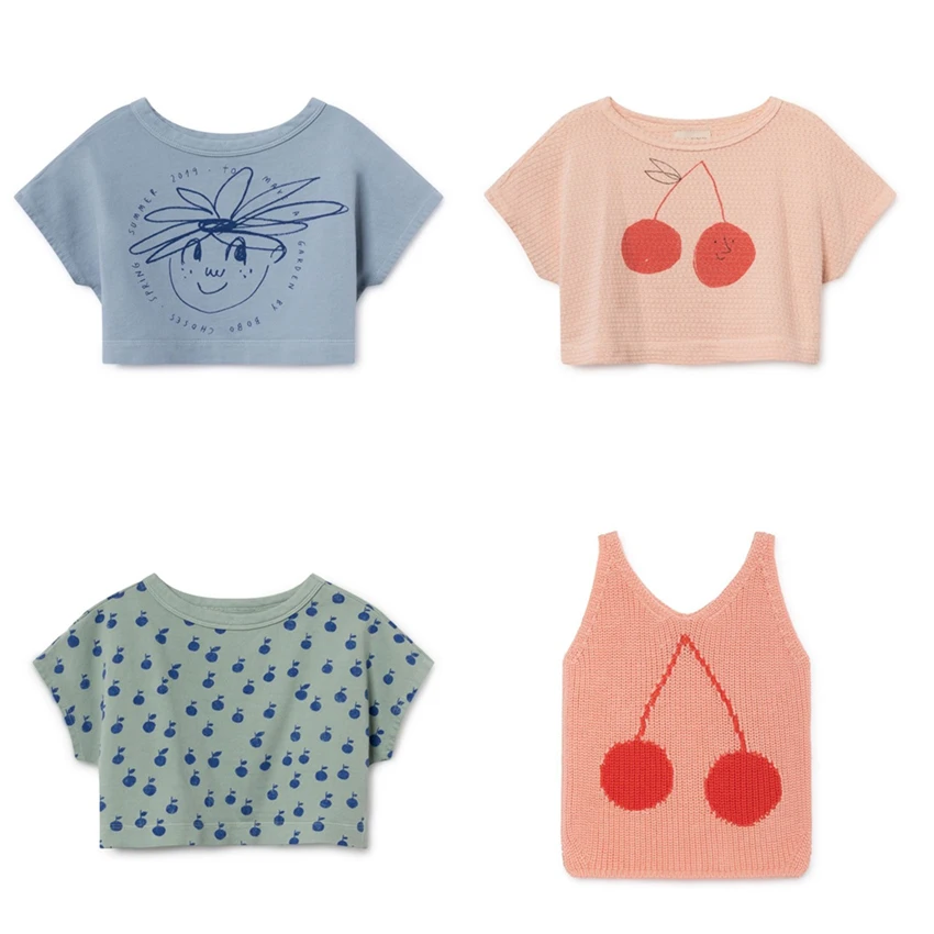 

2019 ZMHYAOKE Summer kids Choses New Arrival Pre-sale T-shirt for Boys Girls Tops Cherry Apple Print Casual Clothes for Big Kid