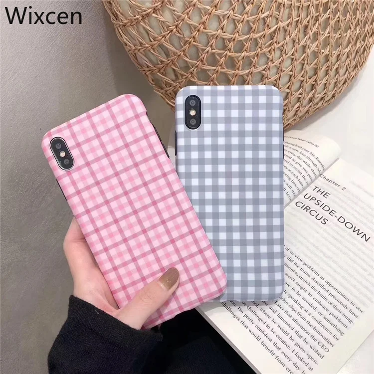 

Wixcen Simple Pink Plaid Phone Case for Iphone Xs Max XR Anti-knock Fresh Silicon Case for Iphone 7plus 8 6s Soft Back Cover