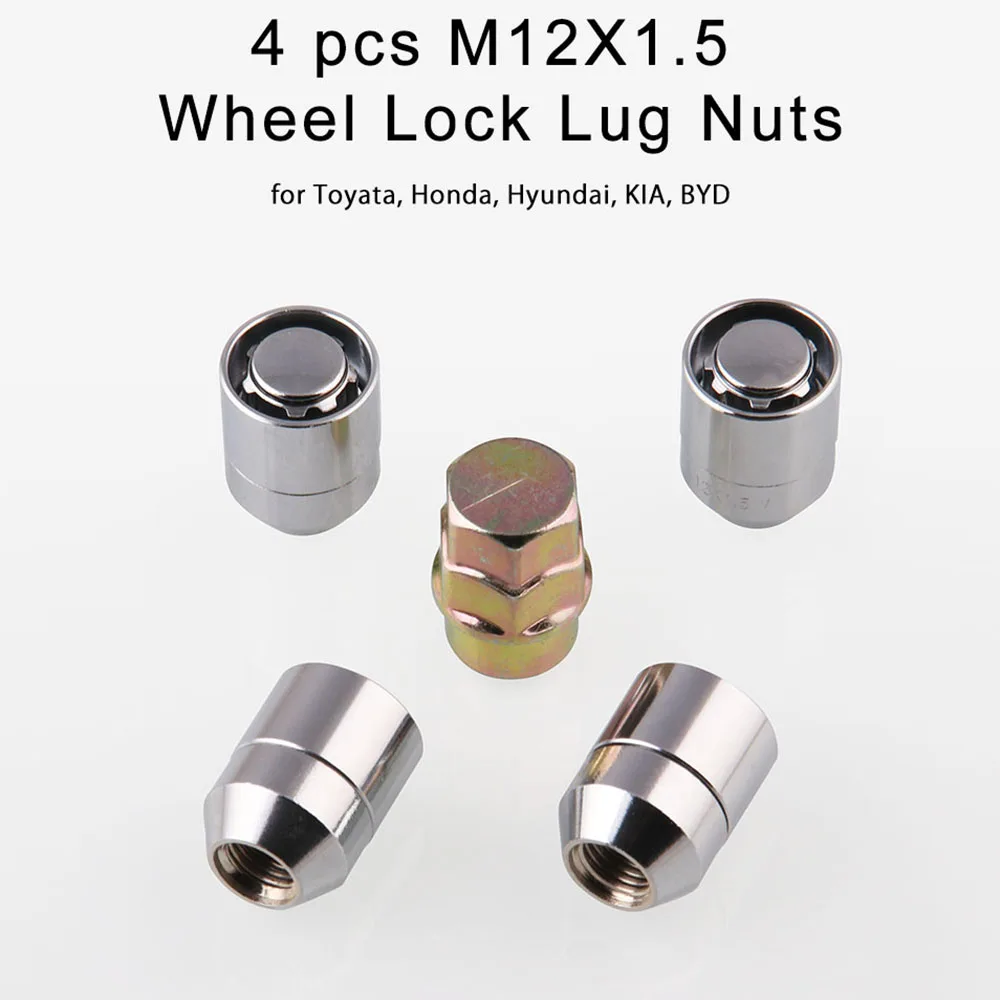 M12x1.5 Steel Wheel Lock Lug Nut Chrome Locking 4+1 for Honda Acura Anti theft Security Key Nut For the WHEELS/RIMS