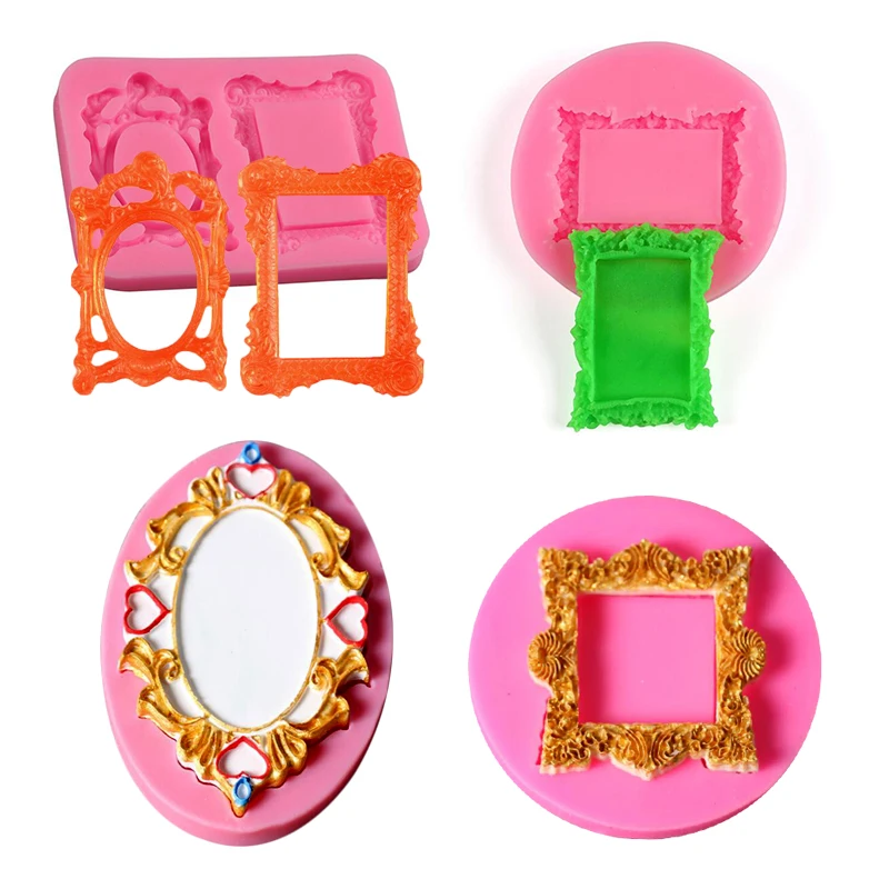 4Pcs/Set Baroque Style Photo Frame Silicone Cake Mold Fondant Chocolate Cookie Baking Kitchen Moulds Decorating Tools | Дом и сад