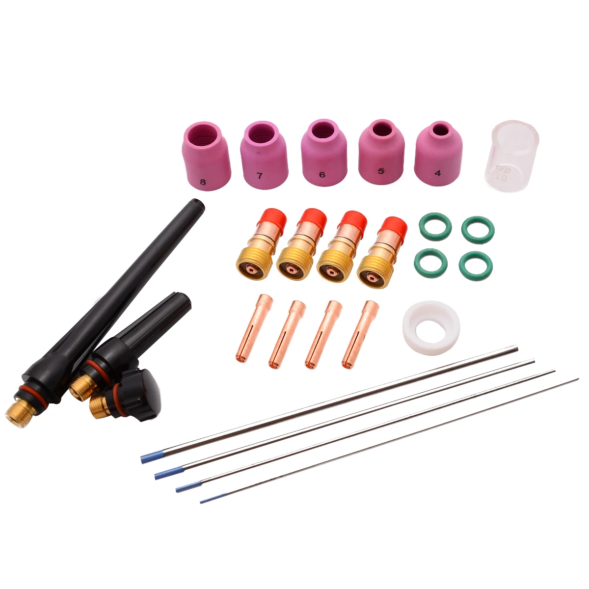 

Mayitr 26pcs TIG Welding Torches Kit Long Alumina Nozzle Back Cap Collet Body Tig Gas Lens Fit TIG Welding Gun TIG WP-17/18/26