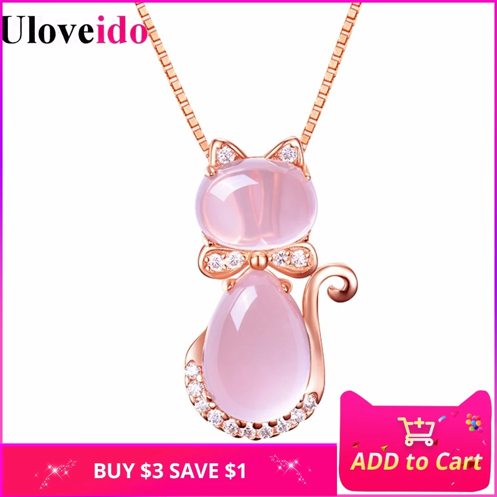 

Uloveido Necklaces & Pendants Women's Rose Gold Color Cat Necklace Women Pendant Valentines Day Gift Charms Jewelry Gifts DN167
