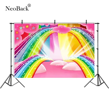 

NeoBack Colorful Rainbow Birthday Photo BackdropsFlowers Baby Birthday Shower Party Photographic Backgrounds P4011