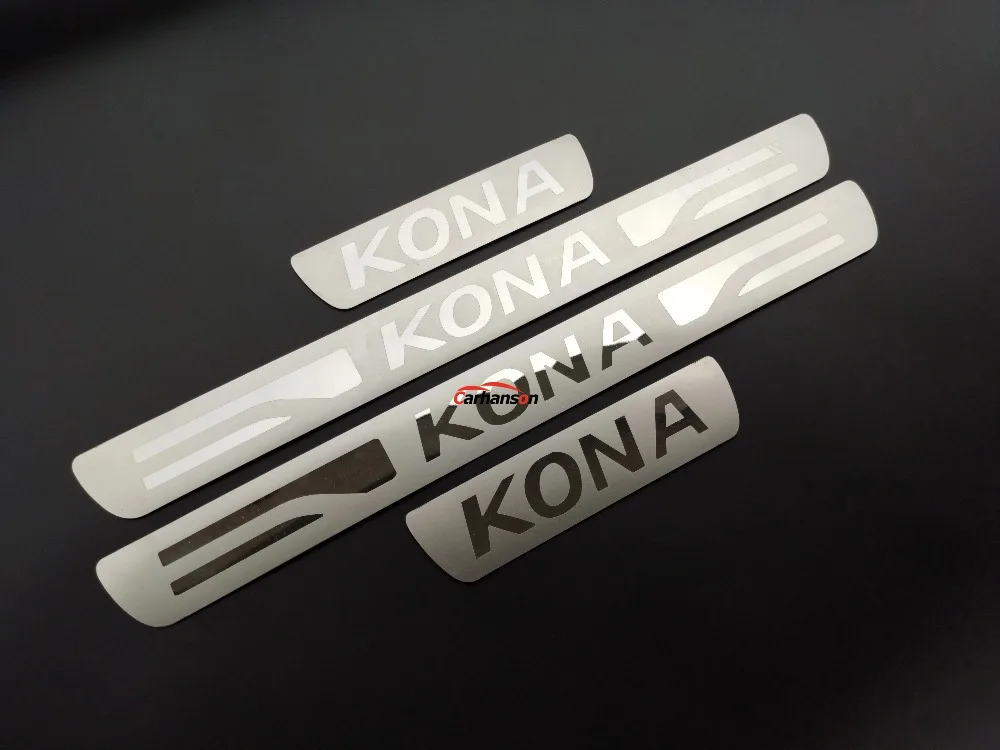Аксессуары для стайлинга автомобилей для hyundai Kona, отделка порога автомобиля, нержавеющая сталь, наклейка, полоса, авто пластины, защита