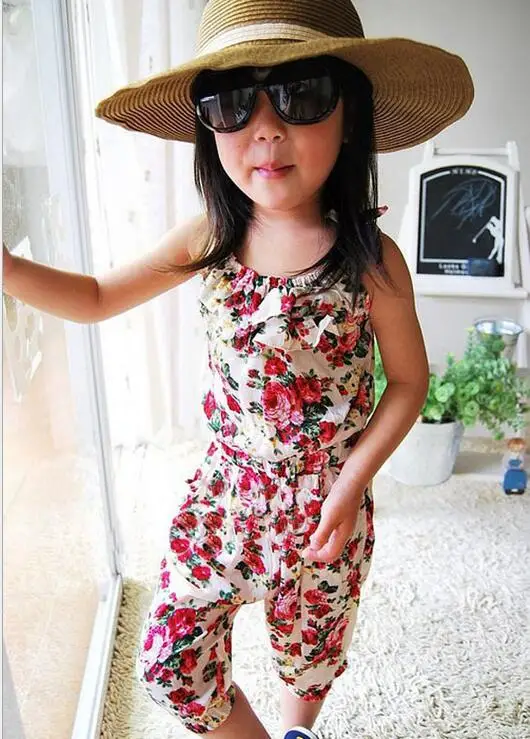 Детская одежда для девочек с длинными рукавами и цветочным узором на комбинезон на подтяжках брюки хлопок Цветочный принт детский летний наряд 5 p/l