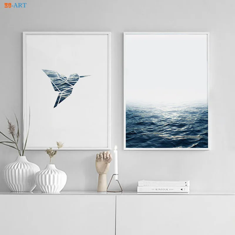 Синий Wall Art пейзаж Картина на холсте воды океана Природный Пейзаж Плакат Nordic