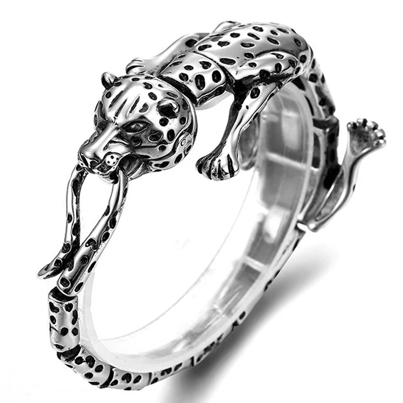Модный тяжелый Большой мужской серебряный браслет из нержавеющей стали Классический, в ретро стиле лев тигр ювелирные изделия на волосы новое поступление - Окраска металла: Cheetah