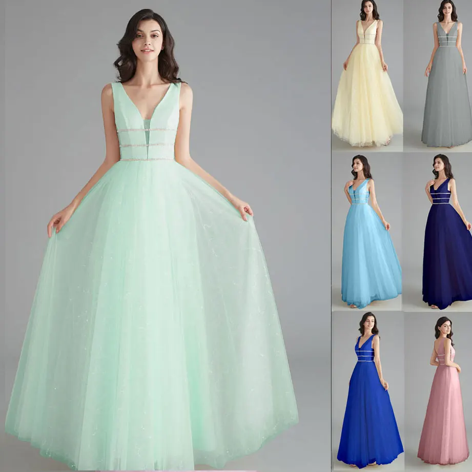 Sweet lady Evening Dresses long stage ceremony dress 2019 new year Formal party dress sequined deep V-neck gown Vestido De Noiva