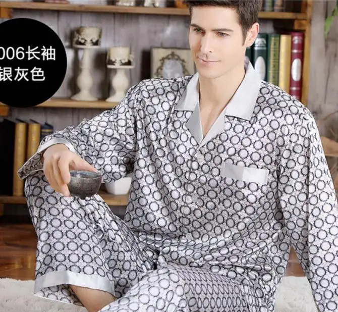 mens pjs sale Spring Mens Stain Silk Pajama Set Pajamas Men Sleepwear Modern Style Silk Nightgown Home Male Satin Soft Cozy For Sleeping mens flannel pajamas set Pajama Sets