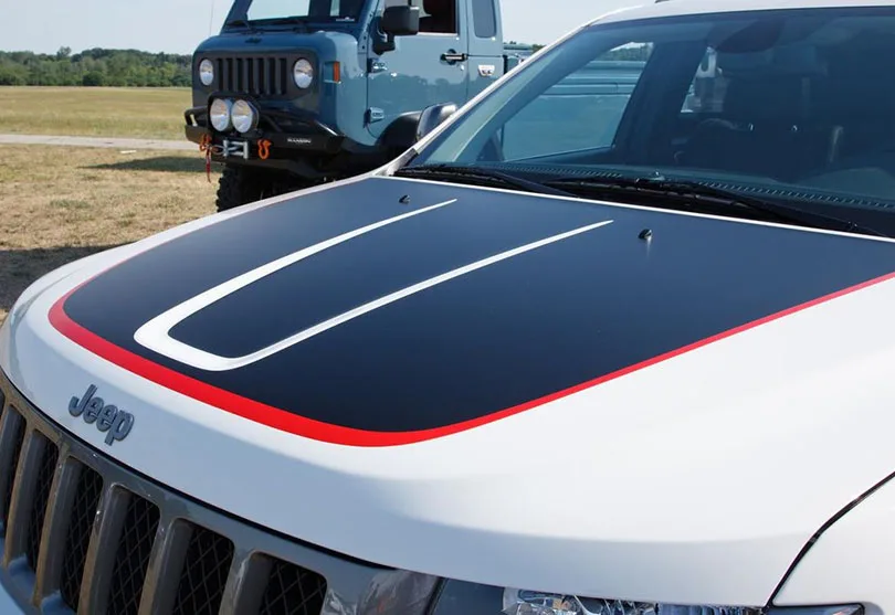 Спортивные гоночные черные с красным большим капюшоном головки двигателя графика виниловые наклейки Стикеры для Jeep Grand Cherokee
